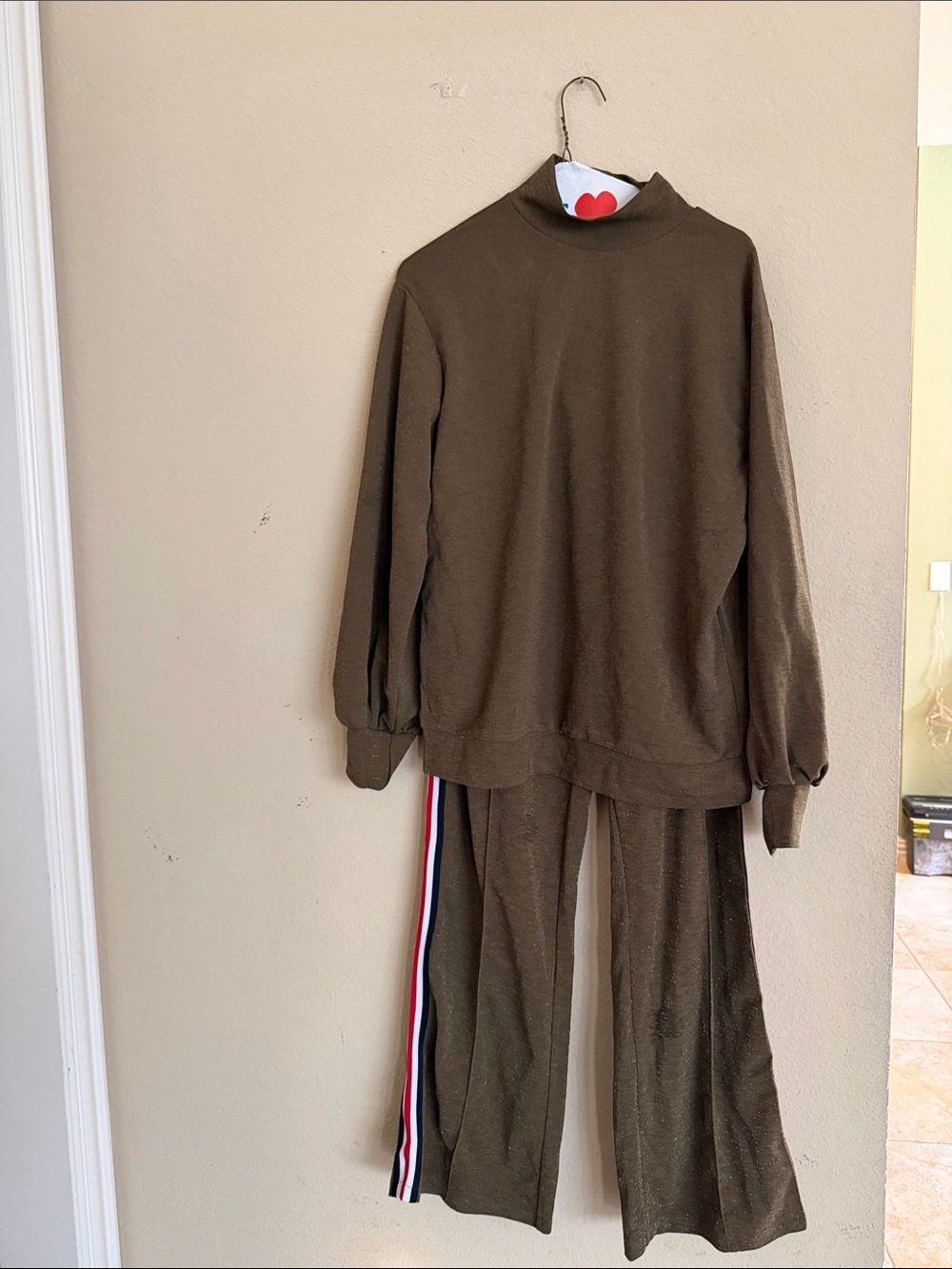 Olive Green Two-Piece Sweatshirt & Wide-Leg Track Pants Set
